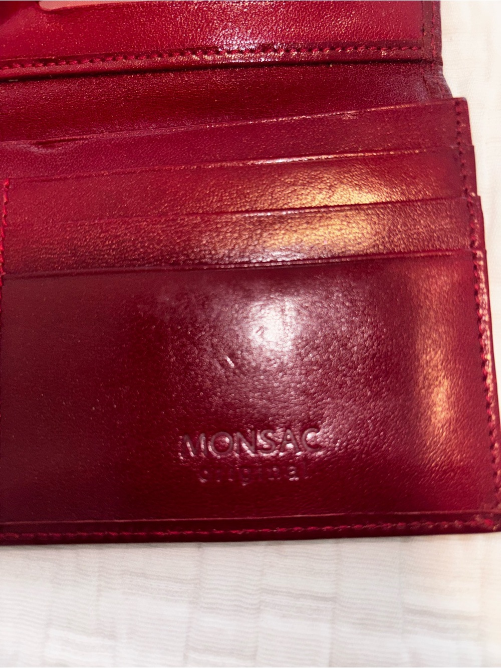 Vintage Monsac Burgundy Red Smooth Leather Trifold Clutch Wallet Organizer - Picture 7 of 7